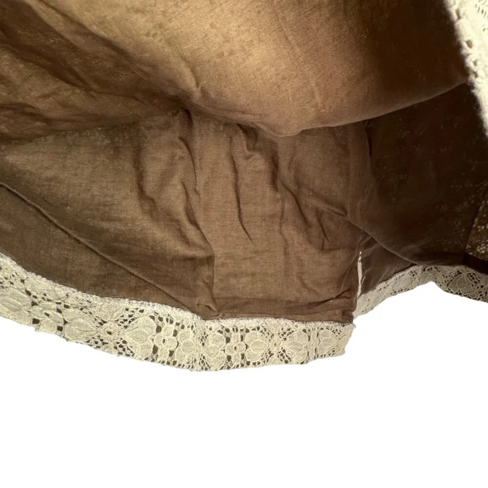 NWT Kate Hill Beige & Brown Lace Dress‎ Bow Tie Waist Cottagecore Prairie Sz 14P